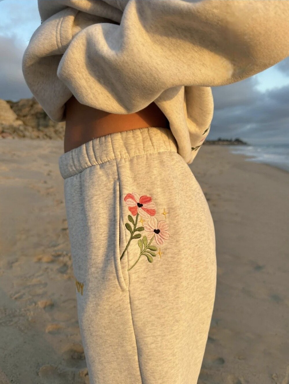 DANDY Light Gray Floral Embroidered Jogger Pants - Picture 13 of 14